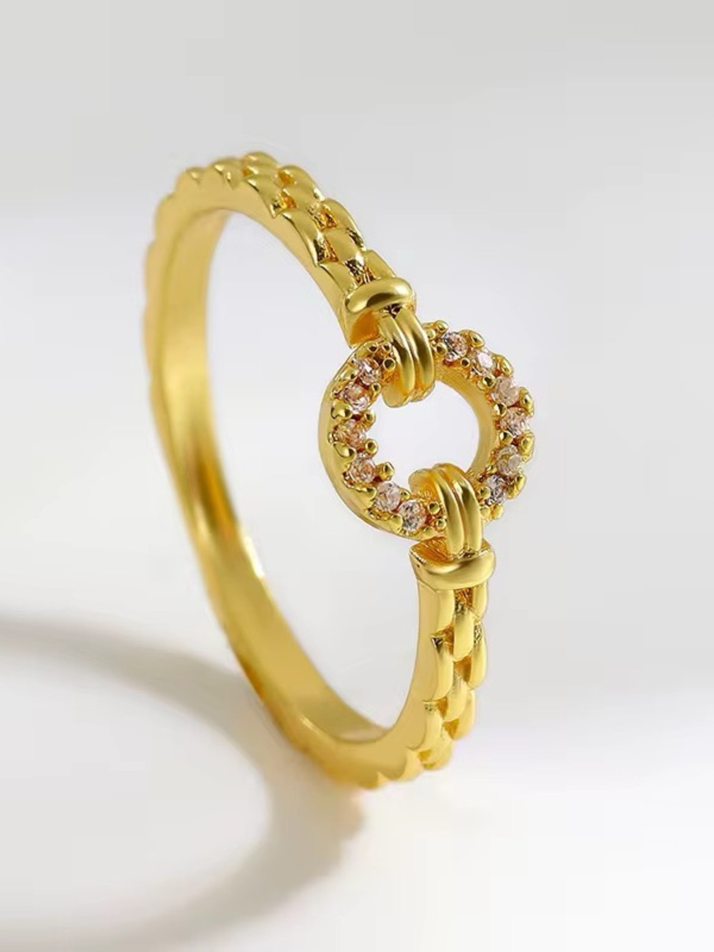 TRENDY Punk Rock Zircon Round Open Chain Ring | Adjustable Stainless Steel